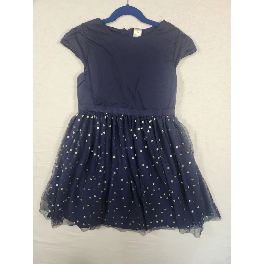 OshKosh B'gosh Navy Blue Tulle Dress with Gold Dots
